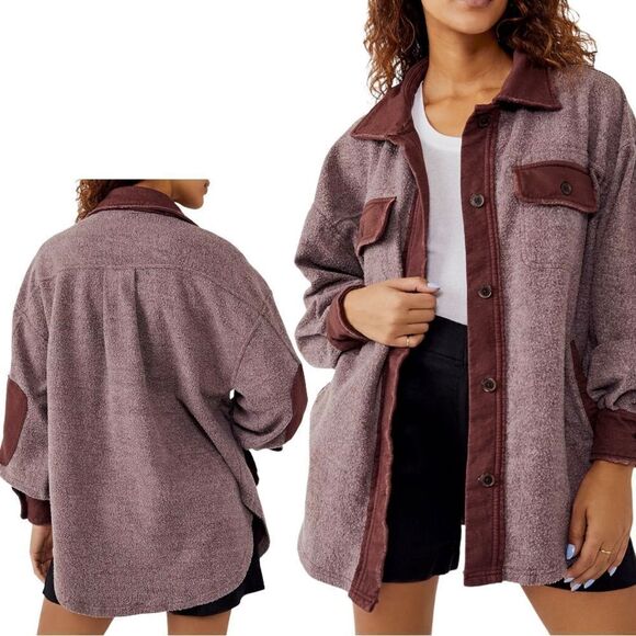 Free People Movement Ruby Shacket Grandpa Jacket in Date Night Relaxed NWT Berry